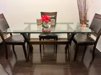 GLASS TOP SOLID WOOD TABLE