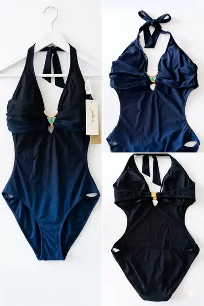 Gottex Designer Black One Piece Swimsuit Size 12 – New With Tags, View more
