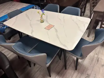 modern marble stone 7pc dining table set , View more
