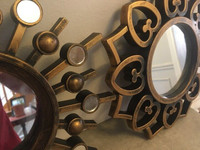 3 Retro STARBURSTS COPPER BRASS Tone Mirrored Wall Hangings!