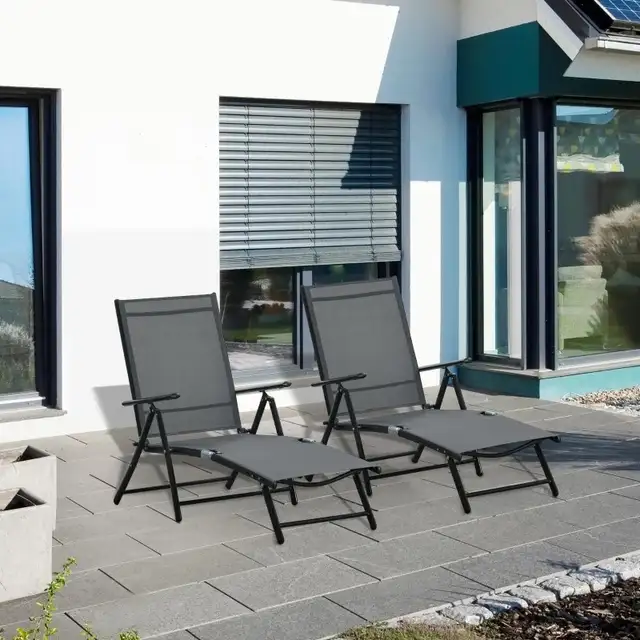 Outdoor Set of 2 Lounge Chair, Folding Reclining Garden Sun Loun in Patio & Garden Furniture in Markham / York Region - Image 2