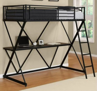 DHP X Shaped Metal Twin Loft Bed with Desk in Black