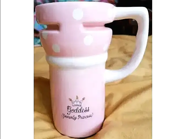 Pink Ceramic Goddess (formerly princess) Travel Mug with lid NEW