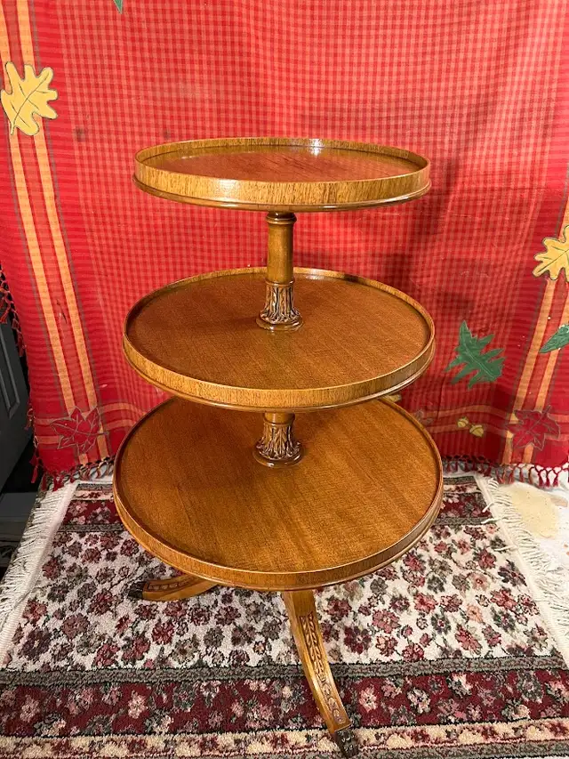 Antique 3-Tier Circular Table Carved Wood Metal Claw Feet63815757283971120