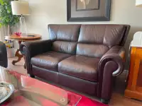 Genuine Brown Leather Love Seat