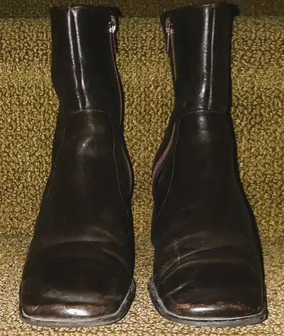 CHOCOLATE BROWN LEATHER ANKLE BOOTS, View more
