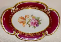 JLMENAU Oval Porcelain Floral Trinket Tray Gold Trim E. Germany