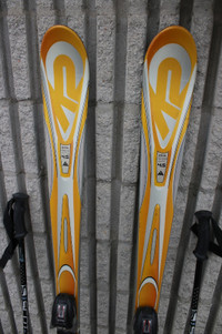 Men’s downhill skis K2 160 cm w/ Marker bindings and Scott poles
