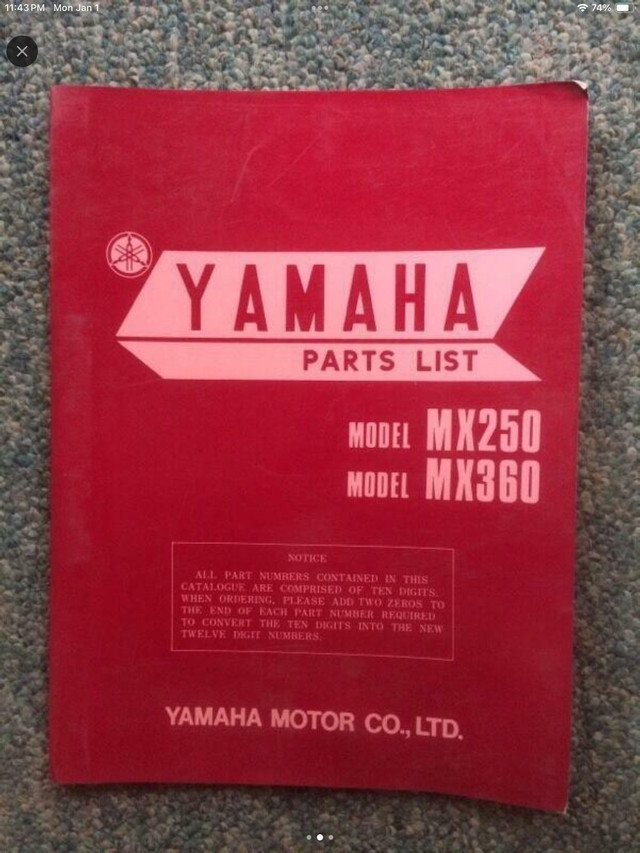1972 Yamaha MX250 MX360 Parts List in Motorcycle Parts & Accessories in Winnipeg