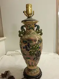 Antique Hand Painted Enamel Satsuma Family Porcelain Vase Lamp