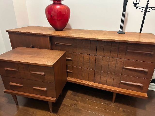 MCM long dresser by Viscol with matching night table and mirror in Dressers & Wardrobes in Ottawa