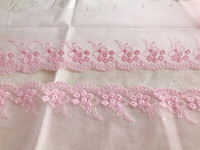 3" x 1.89 yds Lace Trim Embroidered Floral Bows Light Pink