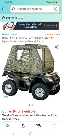 Raider Camo Universal ATV Cab with nylon and metal.  New in box.