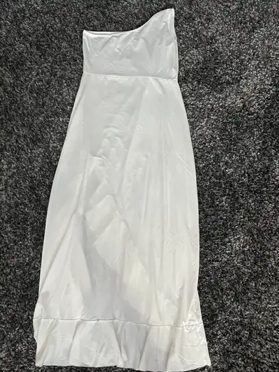 White Maxi Dress off shoulder Ruched Ruffle Evening Dress - XL, View more