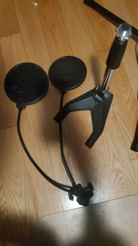 2 pop filters with a microphone stand