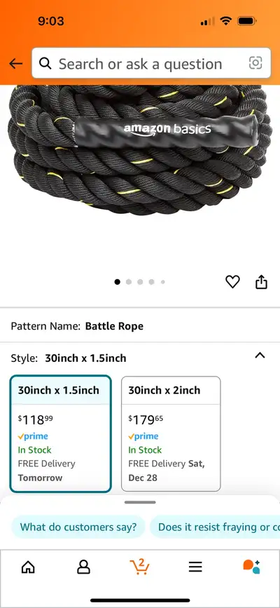 1.5 inch Battle Rope , View more