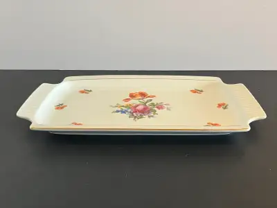 VINTAGE DRESDEN FLOWERS GERMANY LARGE HANDLED SERVING TRAY, View more