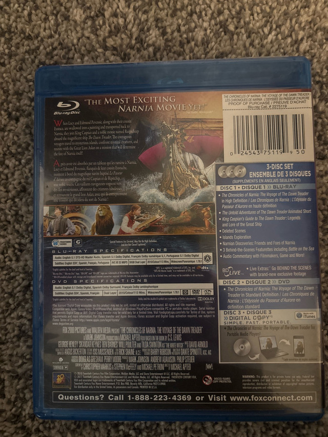 The Chronicles of Narnia Blu-ray in CDs, DVDs & Blu-ray in Strathcona County - Image 2