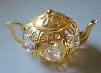 Gold Plated Teapot with Crystals - Handmade 24k Gold plated