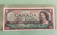 1954 Canada Replacement One Dollar Bill, Beattie-Rasminsky