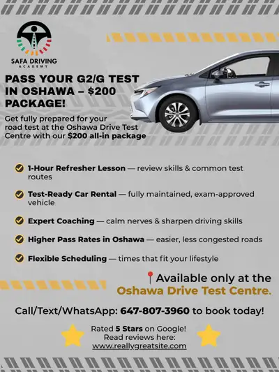 Need a Car for Your G2/G Test? $200 Package with Lesson – Oshawa, View more