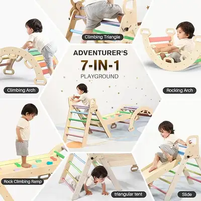 BlueWood Pikler Triangle Set 7in1 Foldable Baby Climbing Wooden, View more