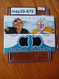 2012-13 TUUKKA RASK - TIM THOMAS ARTIFACTS - DUAL JERSEY TUNDRA