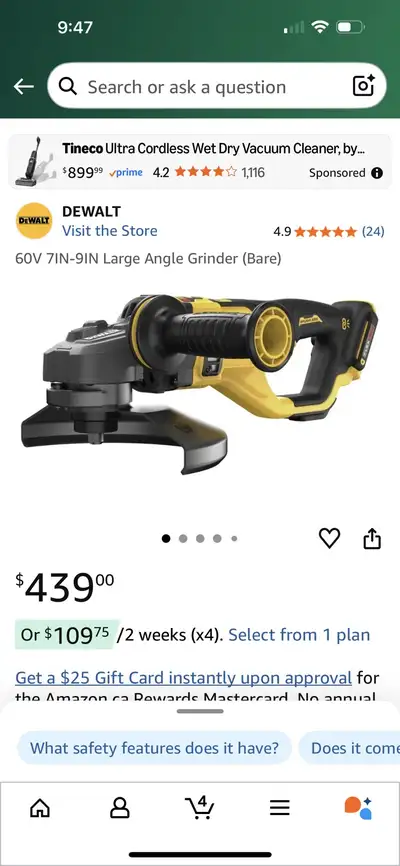 This is a DeWalt 60V 7IN-9IN large angle grinder. This tool is used, but in good working condition a...