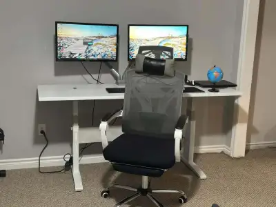 Complete Gaming/Office Set up- Desk, Chair, Dual Monitors, arm, View more