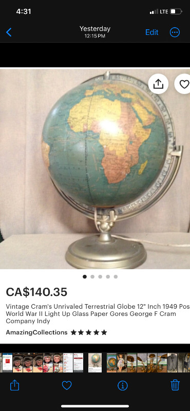Vintage Crams Unrivaled Terrestrial 12&nbsp;Inch globe. in Arts & Collectibles in City of Toronto - Image 3