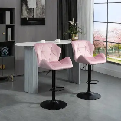 Bar Stools- Pink Velvet Bar Stools (Set of 2) – Swivel + Adj, View more