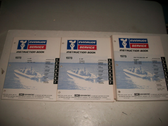 1978 EVINRUDE OUTBOARDS SHOP SERVICE MANUALS in Boat Parts, Trailers & Accessories in Belleville