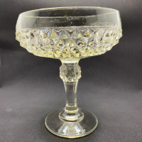 Vintage Diamond Point Glass Pedestal Bowl Indiana Glass-70s