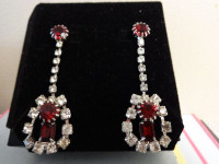 Red-Clear Crystal Rhinestone Pierced Dangle Earrings Jewelry