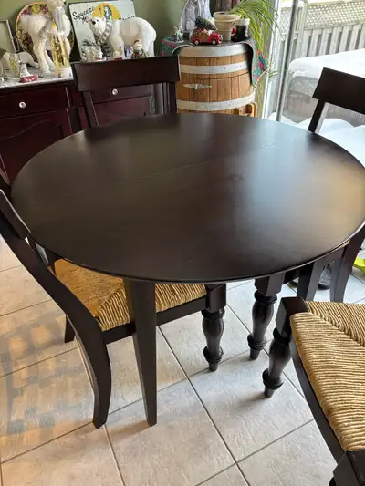 Gorgeous, dark maple, like new table and 4 chairs for sale, View more