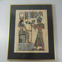 Old Egyptian Hand Painted Papyrus Framed With Certificate