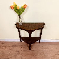 Vintage French Provincial Walnut Demi Lune Table