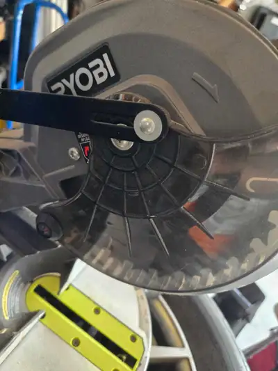 Ryobi battery 7" miter saw. No battery. Works perfectly. Text or call rick 416 282 4416.