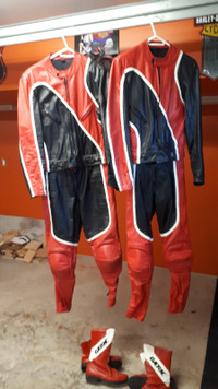 MOTORCYCLE RIDING GEAR HIS/HERS SUITS AND BOOTS