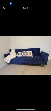 Velvet futon sofa bed - blue