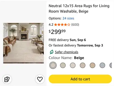 Neutral 12x15' Area Rug Washable Soft Low-pile Carpet, View more