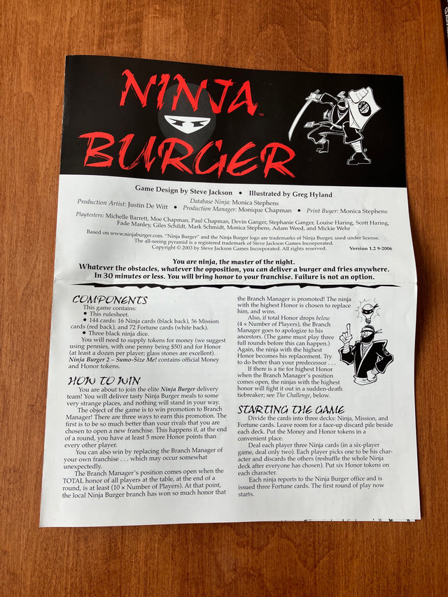 Ninja Burger Game by Steve Jackson Games, Complete dans Jouets et jeux  à Ville de Montréal - Image 3