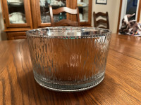 Glass textured deep salad bowl with silver plate lining