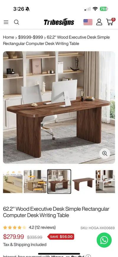 Wood Executive Desk, View more