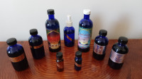Various Oils Blue Bottles