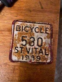 1939 St Vital Bicycle Metal Plate 