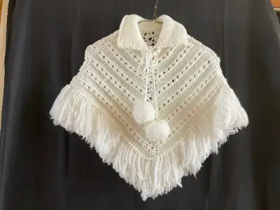 Vintage Hand Knit Girls Poncho Size 5-6, View more