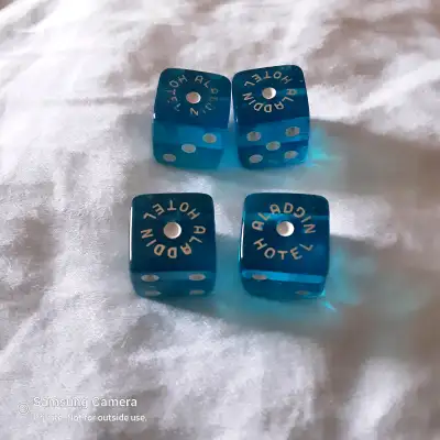 ~17mm. Price includes all 4. Matched Sapphire Blue translucent, white dots, white raised type, round...