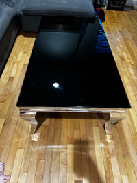 Black glass and chrome coffee table