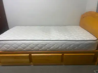 Twin Mattress and Twin wooden frame with storage - Moving Sale, View more